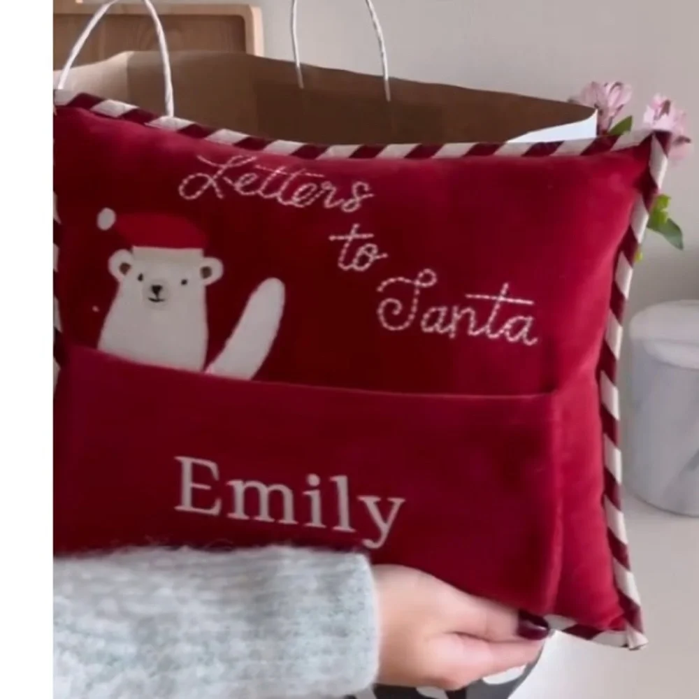 Crate&Barrel Letters to Santa with Envelope Velvet Kids Christmas Throw Pillow